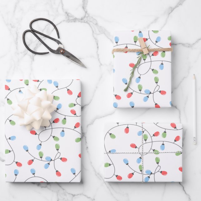 Frohe Weihnachtslichtmuster Geschenkpapier Set (Vorderseite)