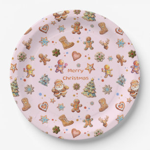 Frohe Weihnachtslustige Niedliche Lebkuchen Pink Pappteller
