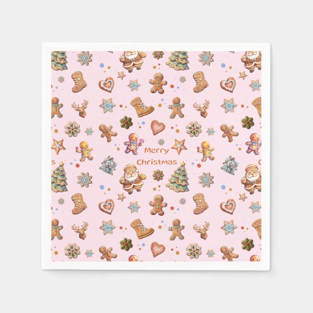 Frohe Weihnachtslustige Niedliche Lebkuchen Pink Serviette (Vorderseite)