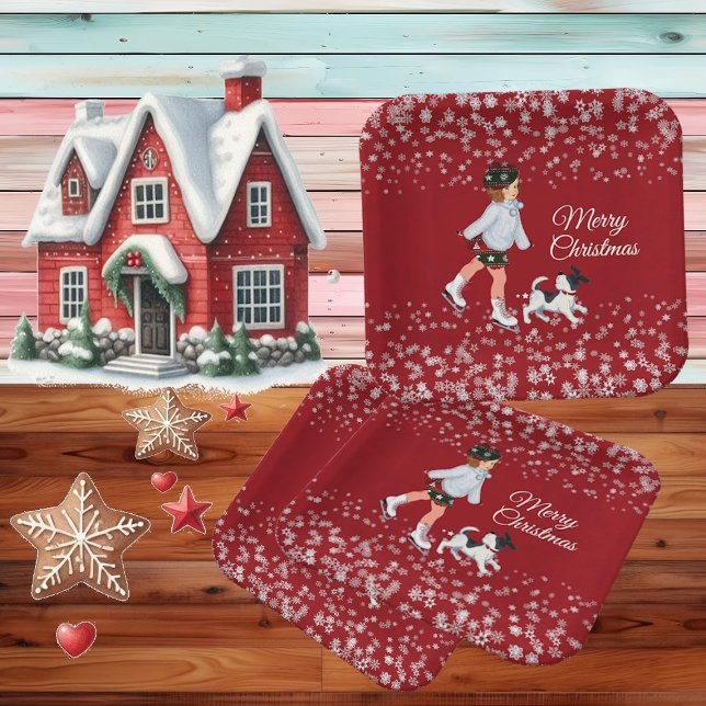 Frohe Weihnachtsmädchen Kinder Winterschneeflocken Pappteller (Merry Christmas Girl Kids Winter Snowflakes Party Paper Plates)