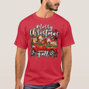 Frohe Weihnachtsmann Tiere Farm Red Truck T-Shirt