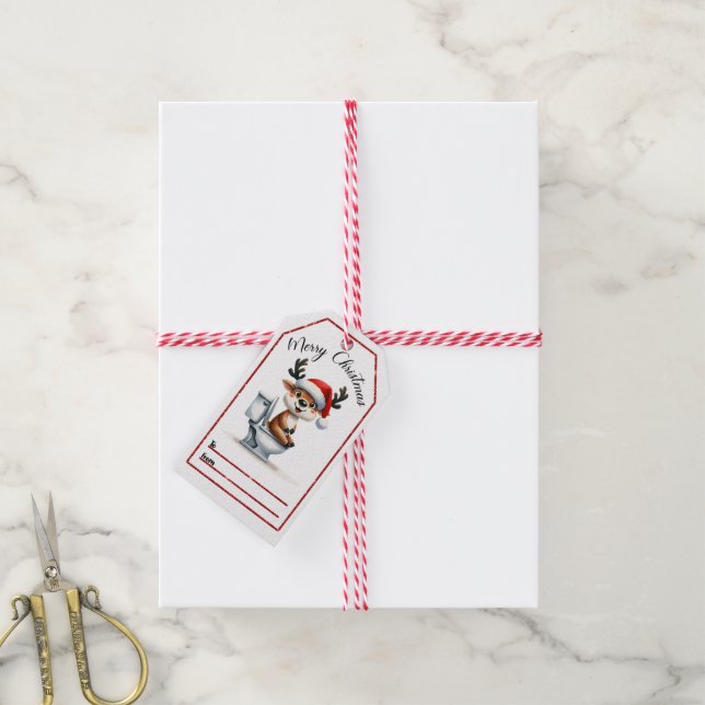 Frohe Weihnachtsmarke für Rentiere Geschenkanhänger (Mit Garn)