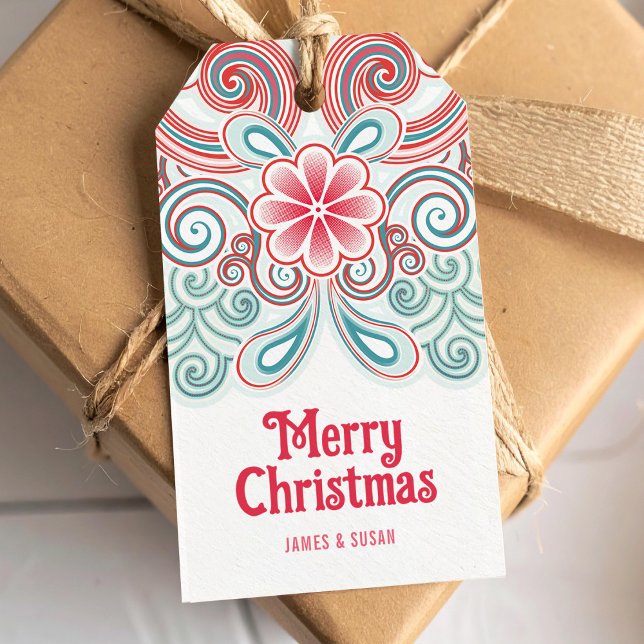 Frohe Weihnachtsmarke mit Rot und Grün Geschenkanhänger (Von Creator hochgeladen)