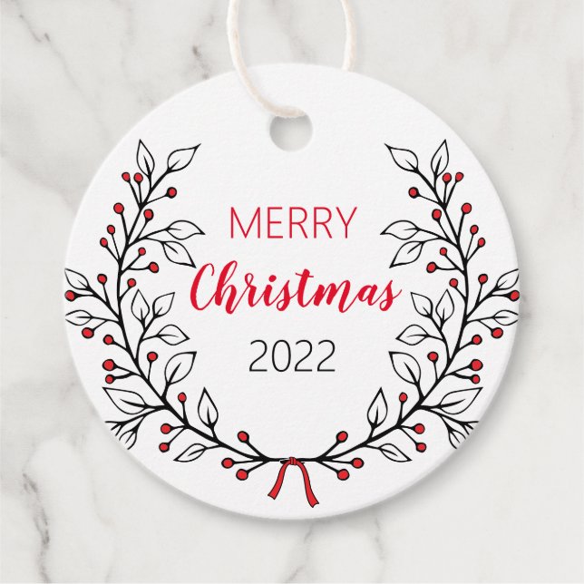 Frohe Weihnachtsmarken mit verlassen Linien Geschenkanhänger (Vorderseite)