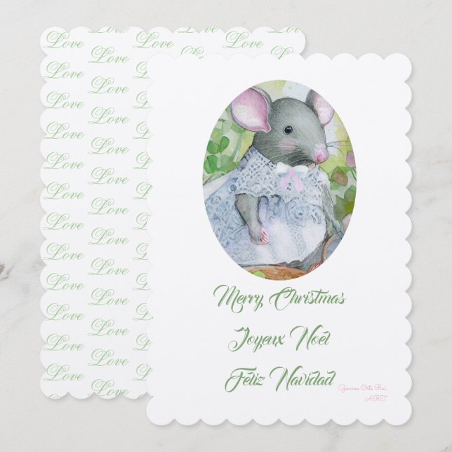 Frohe Weihnachtsmaus niedlich Einladung (Vorne/Hinten)