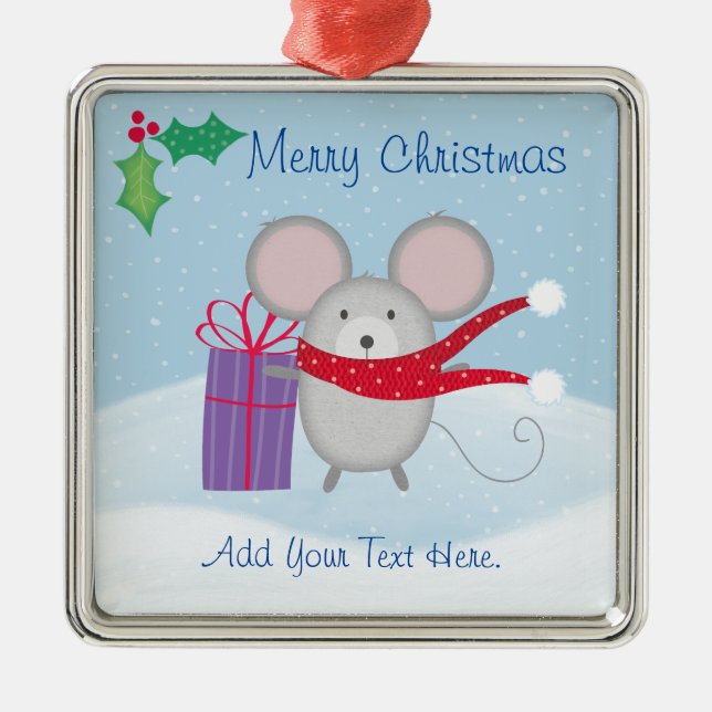 Frohe Weihnachtsmäuse Keramik Ornament Aus Metall (Vorne)