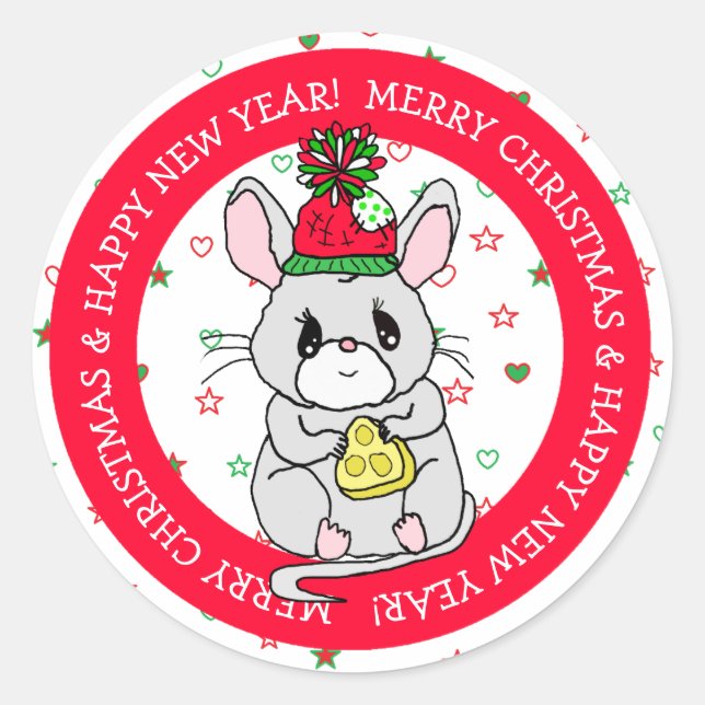 Frohe Weihnachtsmäuse mit Käse Urlaub Runder Aufkleber (Vorderseite)
