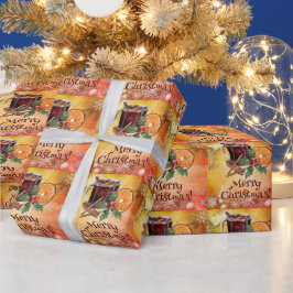 Frohe Weihnachtsmeisterschaft Orange Holly Berry C Geschenkpapier