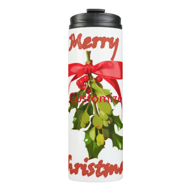 Frohe Weihnachtsmistel Thermosbecher (Vorderseite)