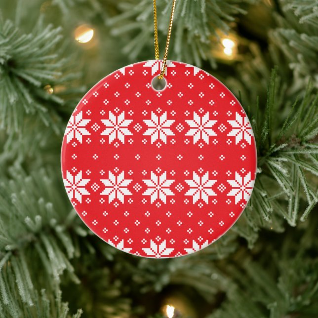 Frohe Weihnachtsmuster 5 Keramik Ornament (Baum)