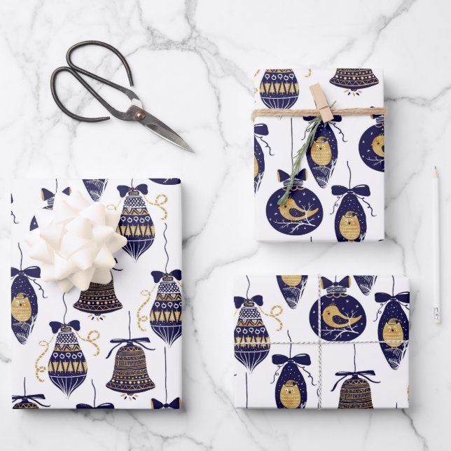 Frohe Weihnachtsmuster Geschenkpapier Set (Vorderseite)