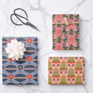 Frohe Weihnachtsmuster Geschenkpapier Set