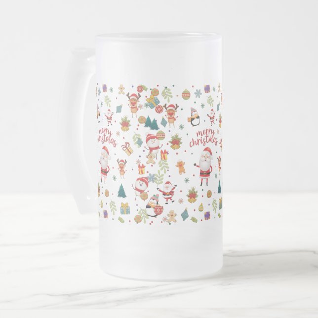 Frohe Weihnachtsmuster Mattglas Bierglas (Vorderseite Links)