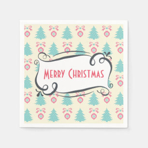 Frohe Weihnachtsmuster mit Bäumen Baubles & Bows Serviette