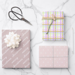 Frohe Weihnachtsmuster Rainbow Blush Pastel Geschenkpapier Set