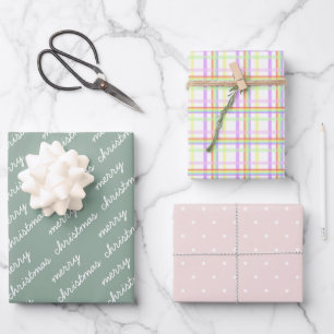 Frohe Weihnachtsmuster Rainbow Blush Pastel Geschenkpapier Set