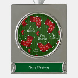 Frohe Weihnachtsmuster rot und grün Banner-Ornament Silber