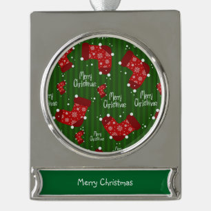 Frohe Weihnachtsmuster rot und grün Banner-Ornament Silber