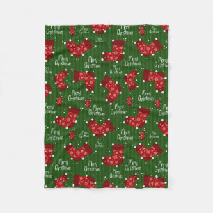 Frohe Weihnachtsmuster rot und grün Fleecedecke
