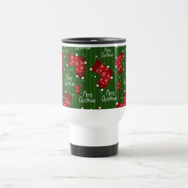 Frohe Weihnachtsmuster rot und grün Reisebecher (Mittel)