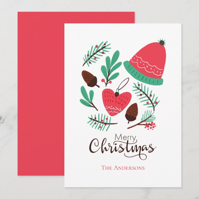Frohe Weihnachtsmütze und Pinecones Feiertagskarte (Vorne/Hinten)