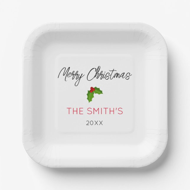 Frohe WeihnachtsNAME Holly YEAR Festive Typografie Pappteller (Vorderseite)