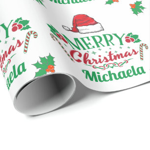 Frohe Weihnachtsname mit Weihnachtsmannmütze Cand Geschenkpapier