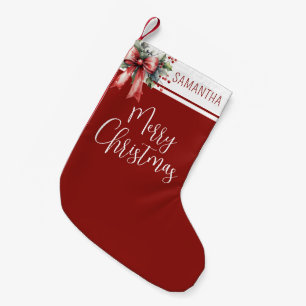 Frohe Weihnachtsname Red Bow Holly Kleiner Weihnachtsstrumpf