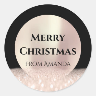 Frohe Weihnachtsnamen Rose Black Glitzer Spark Runder Aufkleber