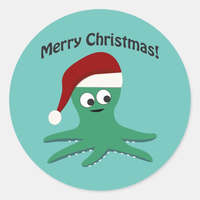 Frohe Weihnachtsoktopus Runder Aufkleber (Vorderseite)