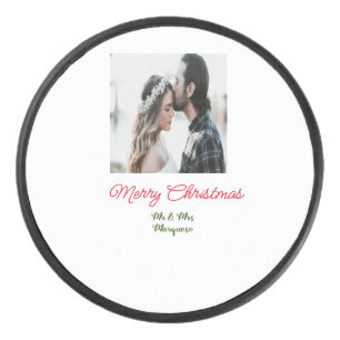 Frohe Weihnachtspaar Foto geben Namen glücklichen Eishockey Puck
