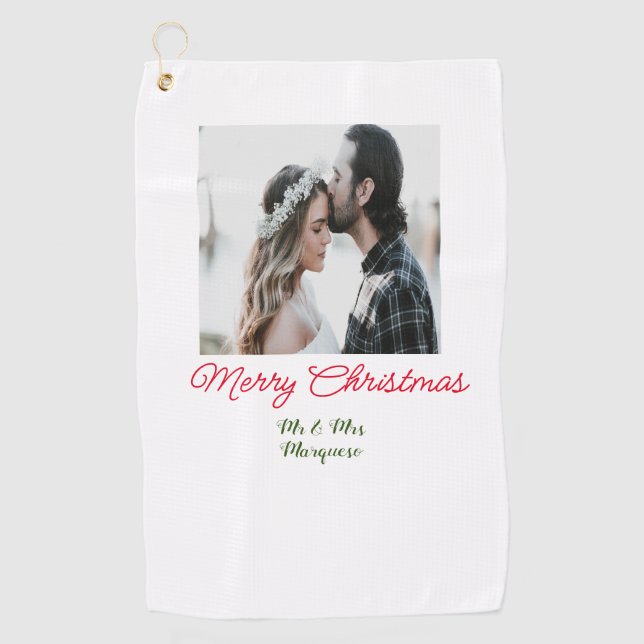 Frohe Weihnachtspaar Foto geben Namen glücklichen  Golfhandtuch (Vorderseite)