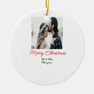 Frohe Weihnachtspaar Foto geben Namen glücklichen  Keramik Ornament