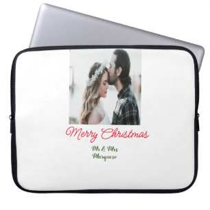 Frohe Weihnachtspaar Foto geben Namen glücklichen  Laptopschutzhülle
