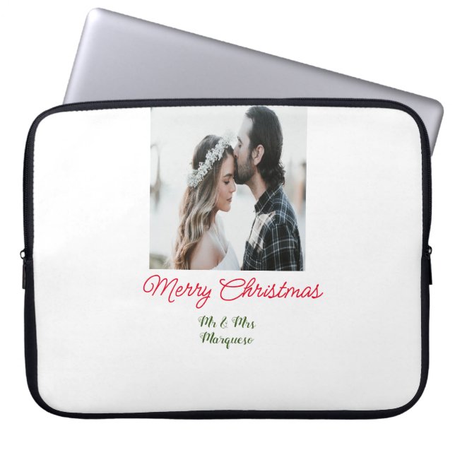 Frohe Weihnachtspaar Foto geben Namen glücklichen  Laptopschutzhülle (Vorderseite)