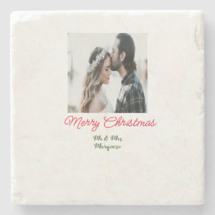 Frohe Weihnachtspaar Foto geben Namen glücklichen Steinuntersetzer