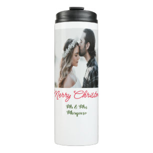 Frohe Weihnachtspaar Foto geben Namen glücklichen Thermosbecher