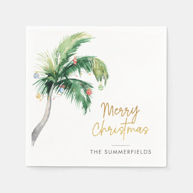 Frohe Weihnachtspalme Tree Holiday Familie Papier Serviette (Vorderseite)