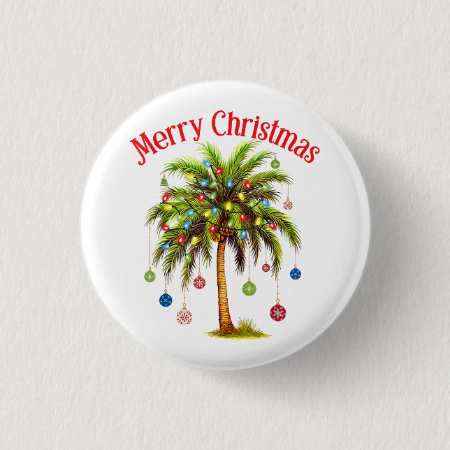 Frohe Weihnachtspalme Tree Light Hawaiian Tropical Button (Vorderseite)