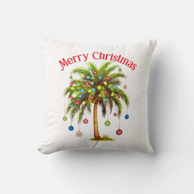 Frohe Weihnachtspalme Tree Light Hawaiian Tropical Kissen (Vorderseite)