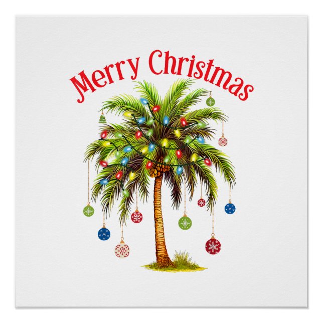 Frohe Weihnachtspalme Tree Light Hawaiian Tropical Poster (Vorderseite)