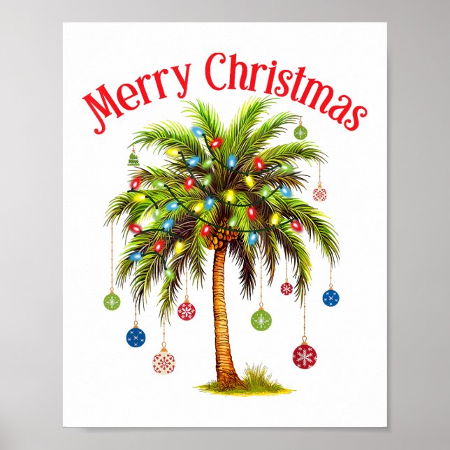 Frohe Weihnachtspalme Tree Light Hawaiian Tropical Poster (Vorne)