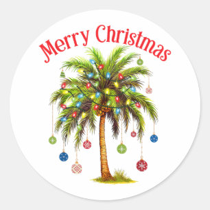 Frohe Weihnachtspalme Tree Light Hawaiian Tropical Runder Aufkleber