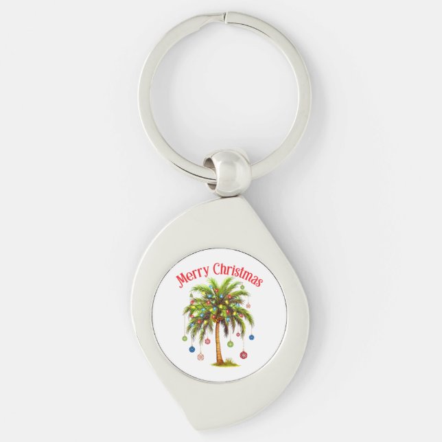 Frohe Weihnachtspalme Tree Light Hawaiian Tropical Schlüsselanhänger (Vorderseite)
