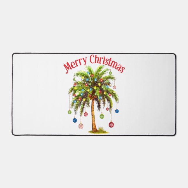 Frohe Weihnachtspalme Tree Light Hawaiian Tropical Schreibtischunterlage (Vorderseite)