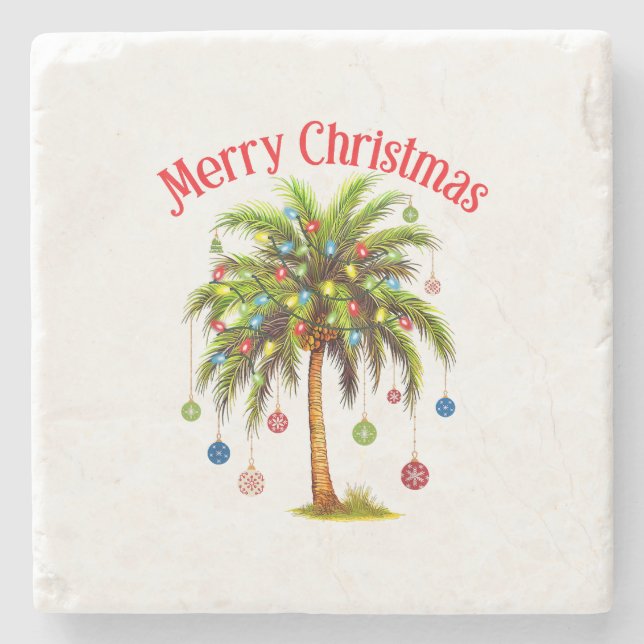 Frohe Weihnachtspalme Tree Light Hawaiian Tropical Steinuntersetzer (Vorderseite)