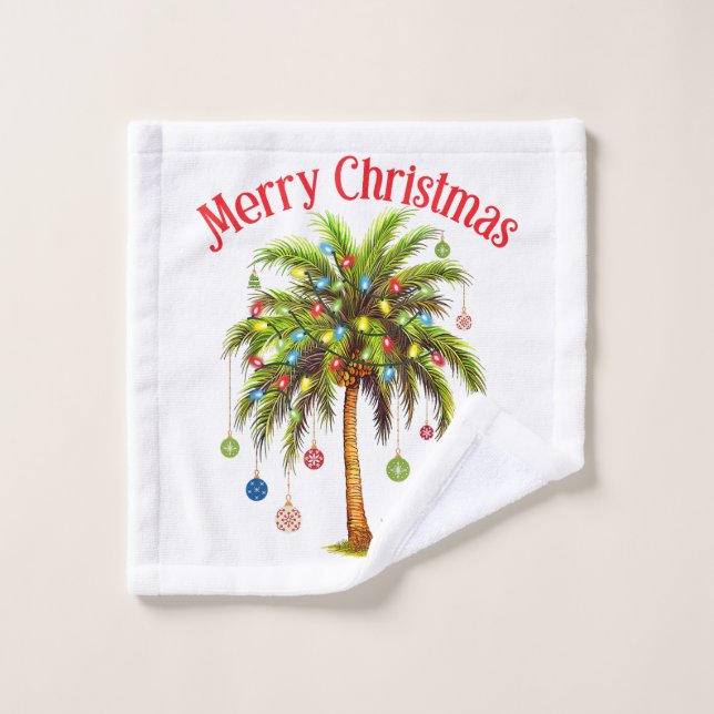 Frohe Weihnachtspalme Tree Light Hawaiian Tropical Waschlappen (Waschlappen)