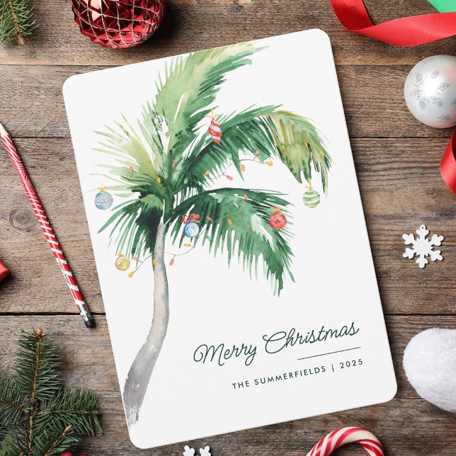 Frohe Weihnachtspalme Tropenküste Feiertagskarte (Merry Christmas Palm Tree Tropical Coast Holiday Card)