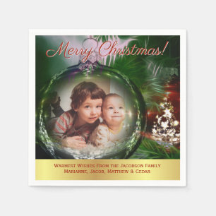 Frohe Weihnachtspass Bauble Ornament Bild Rahmen Serviette