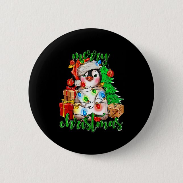 Frohe Weihnachtspenguin Tree Lights Weihnachtsmann Button (Vorderseite)
